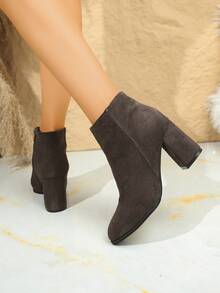 Women's Suede High Heel Ankle Boots, Pointed Toe Side Zipper Thermal Lining, Fashion Winter Boots