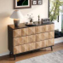 The Sideboard And Vanity Feature A Combination Of Black And Natural Wood Tones, Metal Legs, And Raised Doors. - 黑色+自然色+中密度纖維板+刨花板 - 查看 6