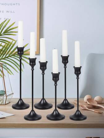 1件/1套 欧式轻奢金属黑色长柄烛台套装，桌面氛围烛台，家居装饰烛台摆件，客厅装饰，节日派对特别装饰，朋友礼物，节日礼物，个性化创意礼物，家庭聚会礼物，送给家人和伴侣的节日或生日礼物