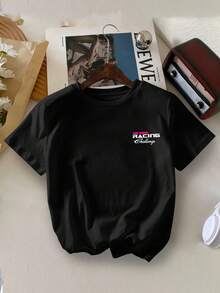 Young Boy Simple Casual Racing Print Round Neck Short Sleeve T-Shirt, Summer - Black - View 2