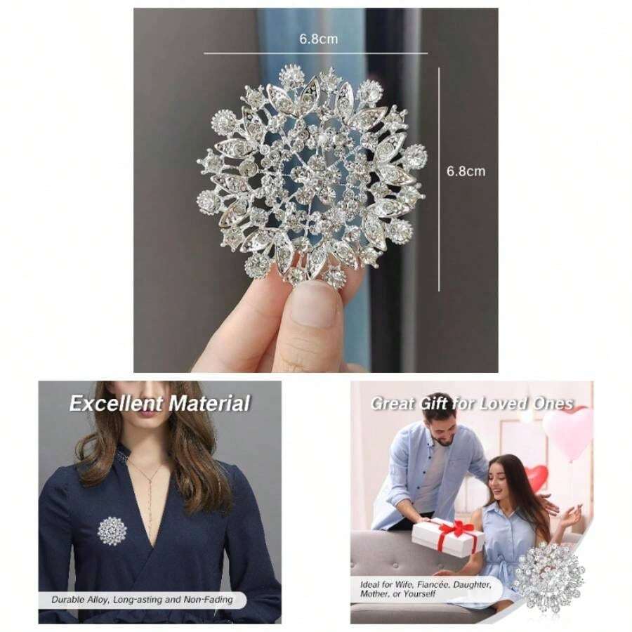 Silver Brooches Women Flower Leaf Brooch Pin Large Elegant Bridal Corsage Dress Wedding Accessories Sparkling Brooches Stylish Pins Special Occasions - 最初的 - 查看 1