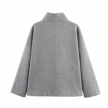 Manteau décontracté pour femmes à double boutonnage, épaules tombantes, manches longues, en mélange de laine. Coupe ample à taille haute et manches larges. Vêtement d'extérieur pour l'automne/hiver - Gris foncé - Voir 8
