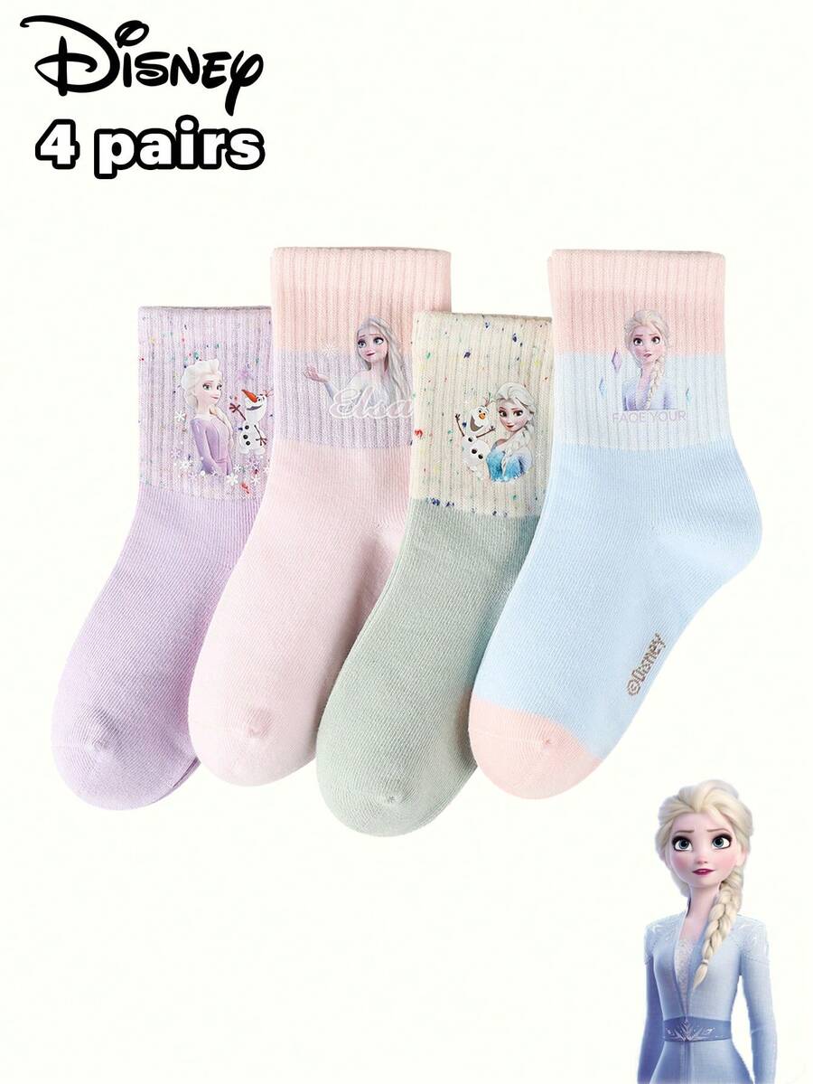 Disney 1/4/5双装儿童卡通袜子，透气婴儿袜，男女童通用，适合上学和居家穿着，春夏款 - 彩色 - 查看 1