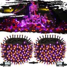 Connectable Red And White Christmas String Lights, 2Pack Total 164FT 400LED Christmas Lights For Outdoor/Indoor, Plug In Tree Lights With 8 Modes, String Lights For Christmas Decorations Holiday - Purple & Orange - 查看 1