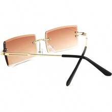 Gafas de sol rectangulares sin montura vintage para mujeres hombres lentes de sol retro - 03 Tiene - Ver 8