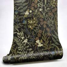 1卷可移除植物花卉图案自粘墙纸，17.7英寸 x 118英寸，深色背景，绿叶白花图案，适用于客厅、卧室和家具翻新，时尚秋季装饰，可爱房间装饰 - 墨綠色 - 查看 14