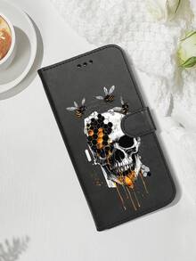 Halloween Bee Hive Skull Phone Case, Dark Punk Style Design, Mysterious Creature Art Print, Premium Durable Flip Wallet Phone Case, Compatible With IPhone 17/16/15/14/13/12/11/XS, Waterproof Shockproof Scratch Resistant, Features Foldable Stand And Credit Card Slots, Water-Resistant, Drop-Proof, Anti-Slip, Scratch-Proof, Full Coverage Protection - 黑色 - 查看 3
