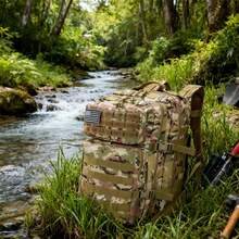 Mochila táctica para exteriores: poliéster resistente, diseño de camuflaje, estructura con múltiples compartimentos adecuada para senderismo, acampada, caza y escalada, colores mezclados, cierre con cremallera, compartimento para ordenador portátil, mochila resistente | Mochila de camuflaje | Sistema de soporte estructurado, mochila de viaje - camuflaje verde - Ver 5