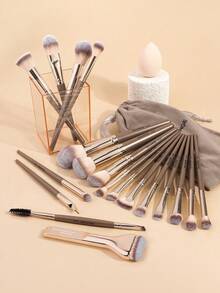 MAANGE 18/22/34pcs Professional Makeup Brush Set, Portable Travel Makeup Brushes For Liquid, Cream And Powder Products, Suitable For Stippling, Blending And Facial Care, Ideal Gift For Women And Girls - Champagne - View 9