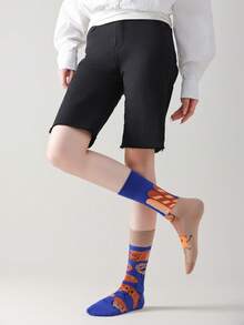 1 Pair Women's Funny Bread Design Mid-Calf Socks, Casual