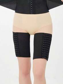 1 Pair Asian Size Thigh Shaper Bands, Snap Button Design, Breathable & Comfortable, Assist Sports, Anti-Chafing Elastic Thigh Bands, Shaping Compression Bands, Suitable For Fitness, Sports, And Daily Commute - Black - View 2