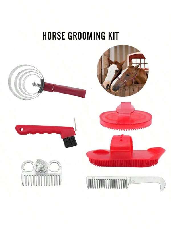 6pcs Horse Care Set - Sweat Scraper, Hoof Pick, Horse Brush, Curry Comb, Cleaning Brush, Storage Bag - High Quality Horse Grooming Tools, Suitable For Daily Horse Care