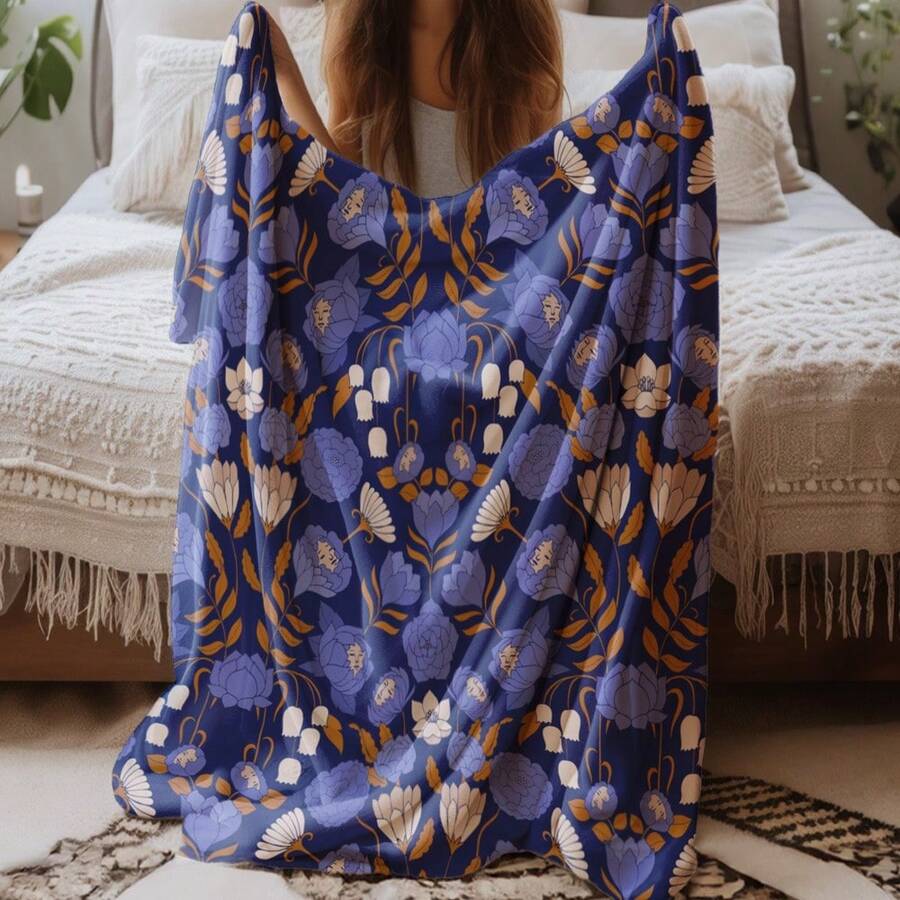 Mystery Garden {Periwinkle} Soft Flannel Fleece Throw Blanket For Couch - Lightweight,Large Size,Reversible Plush Blankets For Bed,Sofa,Camping,All Seasons Halloween Christmas Gifts - trắng - Xem 1