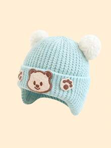 1pc 0-6 Months Baby Cartoon Bear Pom Pom Decorated Earflap Knit Hat, Warm & Versatile Cute Newborn Winter Cap, Suitable For Holiday Gifts And Daily Outdoor Use - Multicolor - View 14