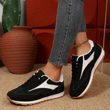 Breathable Classic Walking Trainers Tennis Shoes Sneakers For Women Low Top Comfortable Casual Running Chunky Shoes Spring Autumn Sneakers Shoes Outdoor Office Work Sport - 黑色 - 查看 7