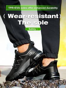 男士安全鞋，钢头运动鞋，防砸工作鞋，黑灰/宝蓝色轻便钢头安全靴，防砸防刺徒步鞋，建筑工业仓库防护低帮鞋，男女通用 - 黑灰色 - 查看 8