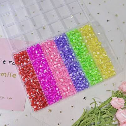 500/1000/1200 قطعة من خرز الأحرف الوردية المصنوعة من الأكريليك بفتحة 4*7 مم لصناعة المجوهرات، اكسسوارات صنع الأساور والقلائد والشرابات والأقراط والخرز، طقم صناعة المجوهرات