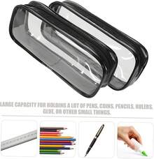 Tofficu Juego De 2 Estuches Transparentes De Pvc Con Cremallera, Lapicera Transparente Para LáPices, Gran Capacidad, Resistente Al Agua, Para Escuela, Oficina Y Viajes - 2 unidades de color negro - Ver 8