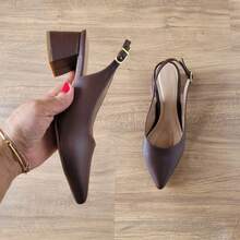 Women's Slingback Pump With 5cm Block Heel - Comfortable And Stylish - Cà phê nâu - Xem 7