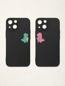 2pcs Black Phone Cases, Dinosaur Design Couple Phone Cases, Compatible With IPhone & Galaxy Phones, Phone Covers, Cute Phone Cases, Compatible With IPhone 13/15/16 Pro Max, Galaxy, Great As Birthday Gift, For Girlfriend, Boyfriend Or Personal Use - Multicolor - View 9