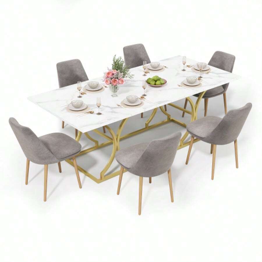 150cm, Scandinavian Style, Wooden Dining Table, Oak Grain, Tabletop Thickness 2.8cm, Non-Slip Cushions, Waterproof And Scratch-Resistant, Suitable For Living Rooms, Kitchens Or Dining Areas - White - View 1