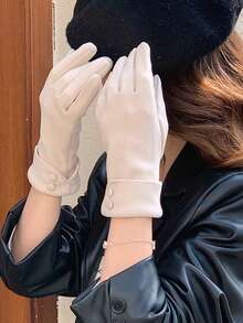 1 Pair Touchscreen Compatible Warm Gloves, Cute Design, Warm Lining, Ideal For Women Outdoor Cycling And Driving In Winter - Multicolor - View 2