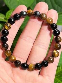 YAUKIA 1pc Men's Retro Style Tiger's Eye And Black Onyx Beaded Bracelet Good Luck And Wealth Symbolic Gift Bracelet For Friend - Multicolor - View 7