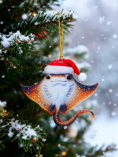 1ชิ้นเครื่องประดับคริสต์มาสอะคริลิคปลาแบนพร้อมหมวกซานต้า, ของประดับตกแต่งต้นคริสต์มาสสีสดใส, เหมาะสำหรับบ้าน, การแสดงร้านค้า และของขวัญคริสต์มาส