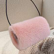 Faux Fur Hand Warmer Muff Portable Warm Plush Hand Cushion With Strap For Winter Outdoor Activity - Pink - View 3