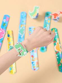 12个/套恐龙卡片拍拍手环，彩色恐龙卡片可自由组合，恐龙主题派对装饰手环，恐龙生日派对拍拍手环，婴儿派对装饰，性别揭晓派对装饰，婚礼装饰，新娘送礼会装饰，周年纪念装饰，圣诞派对新年派对小礼物，课堂奖励，生日礼物袋填充物，派对小礼品 - 恐龍 - 查看 2