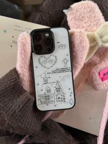 Acrylic Heart & English Town Pattern Protective Phone Case, New Model Compatible With Apple 16 Pro Max/15 Plus/15 Pro/15/14 Pro Max/14 Plus/14 Pro/14/13 Pro Max/13 Pro/13/12 Pro Max/12 Pro/12 11 - Mixed Colors - View 1