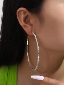 Shiny 8cm Large Hoop Earrings For Women, Fashionable  Earrings For Music Festivals And Parties, Full Of Diamonds - Kim cương trắng bạc - Xem 13