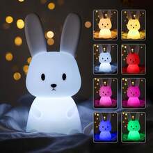 1pc Soft Silicone Rabbit Night Light, USB Rechargeable, Tap To Change Color, Warm Bedroom Desk Decor Lamp, Christmas Birthday Gift For Her, Dimmable Warm Light For Sleep