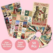 50pcs Vintage Retro Cartoon Poster Set, Creative Design, Matte Finish With English Text, Office Daily Decor, Room Desktop Personalized Decoration - Sets - View 5