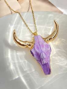 1pc Unique Design Fashion Gold Titanium Steel Chain Alloy Bull Head Diamond Inlaid Round Bull Head Earrings, Western Cowboy Style Bull Head Necklace, Perfect Choice For Women, Suitable For Music Festivals, Parties And Outings, Hip-Hop Style Jewelry, Christmas Gift | Anniversary Gift (Slight Color Deviation Of The Bull Head Earrings.)