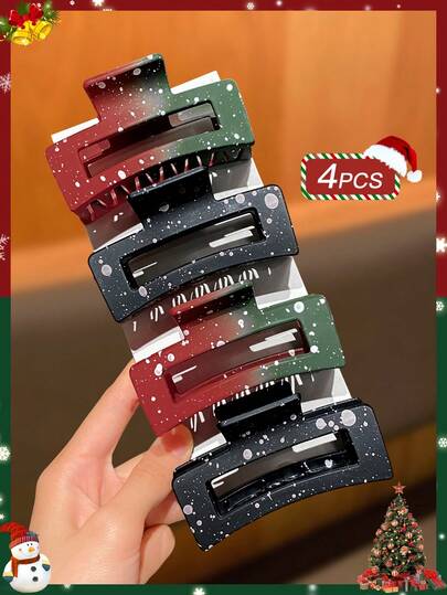 4件套女士时尚发饰，红黑配色，时尚优雅，可爱迷人，雪花图案，圣诞发夹，圣诞装饰品，派对角色扮演，女士发饰，圣诞礼物，新年礼物，优雅发夹