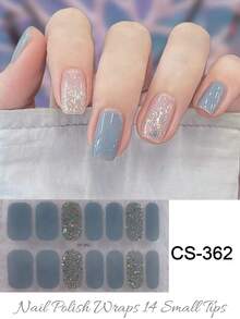 1张14片半固化凝胶美甲贴纸，超长指甲油贴纸，亮面凝胶封层，粉色炸弹