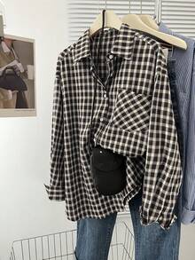 Women's Casual Everyday Plaid Front Button Shirt - Black - View 4