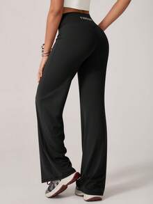 TimeOff 1Pc Women'S Minimalist Elastic V-Shaped Lifting Straight Wide-Leg Letter Print Sports Pants Tights