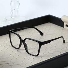 1 Pair Bohemian Style Large Square Frame Clear Glasses For Women, Fashionable Leopard Print And Solid Colors, PC Polycarbonate Material, Full Rim Design