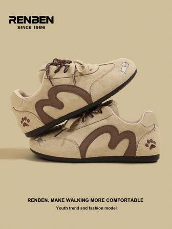  1 Pair Renben Women's Lace-Up Platform Sneakers, Lightweight Casual Sports Shoes For High School Students, Autumn/Winter 2025 New Arrival