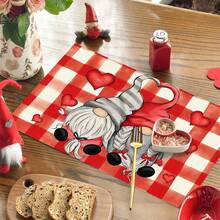 1/4/6件装情人节主题红白格子图案装饰餐垫，饰有多颗红色爱心图案，100%亚麻印花餐垫/咖啡杯垫，可手洗 - 适用于餐桌、餐厅、生日派对装饰、家居装饰 - 彩色 - 查看 3