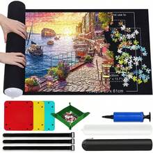 Tapete para Rompecabezas, Tapete Puzzle para 500 1000 1500 Piezas, Tapete de Rompecabezas Enrollable con Accesorios para Puzzles, Bandejas Clasificadoras, Puzzle Alfombrilla para Hogar Negro - inicial - Ver 2