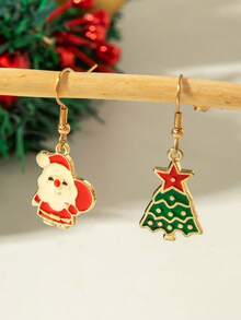 imoli 1 Pair Minimalist Fashion Christmas Tree & Santa Claus Resin Drop Earrings, Unique Jewelry Gift For Women, Suitable For Holiday Party And Christmas (Artificial Resin Color May Vary Slightly)