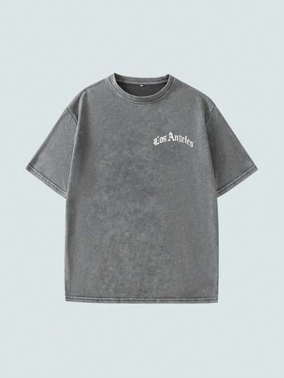  MODCRASH 男士趣味字母印花圆领落肩短袖休闲T恤，街头风，图案T恤，春夏款