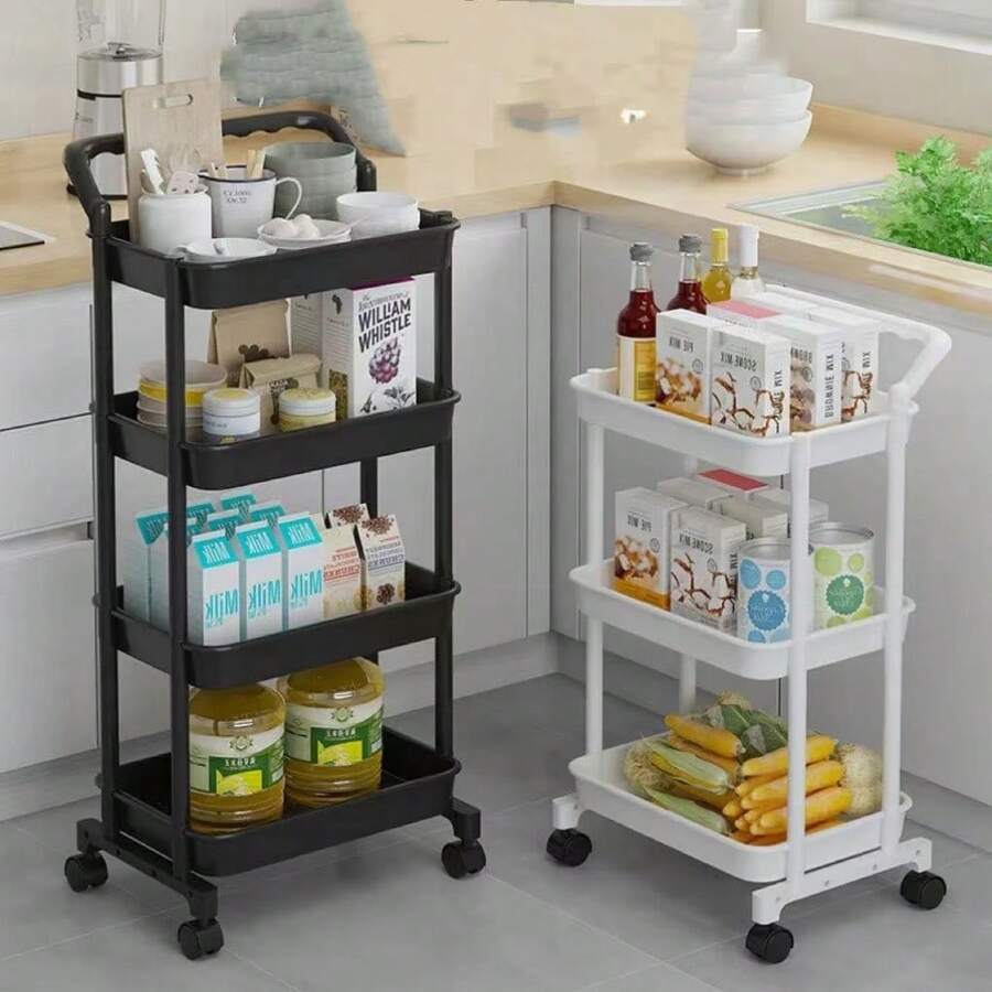 3-Tier Shelf Cart Auxiliary Organizer For Multipurpose Items With Wheels - 黑色 - 查看 1