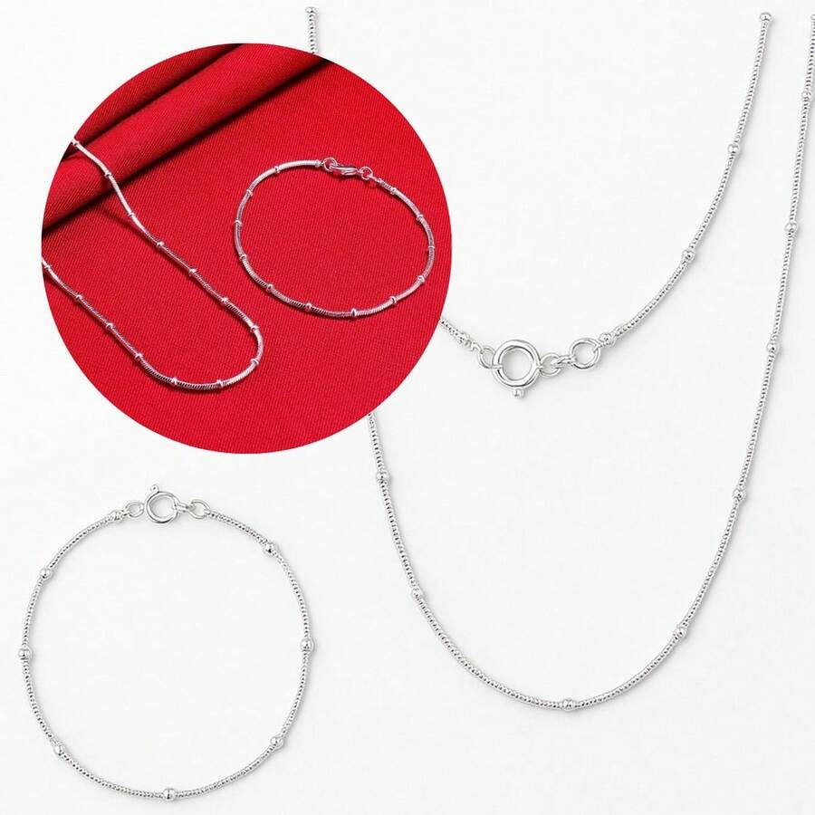 kit conjunto colar e pulseira com bolinhas prata