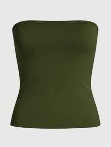 Women's Tube Top Bandeau Cropped Tube Top Strapless Basic Suplex Double Lining Without Pads - 綠色的 - 查看 5