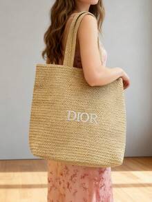 Christian Dior 草编手提包-米色手提包，法式编织篮，经典迪奥，奢华篮 - 米白 - 查看 3