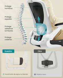 SONGMICS Silla de Oficina, Giratoria de Malla, Escritorio Ergonómica, Soporte Lumbar, Oscilante, Apoyabrazos Abatibles, Negro y Blanco - Negro - Ver 3